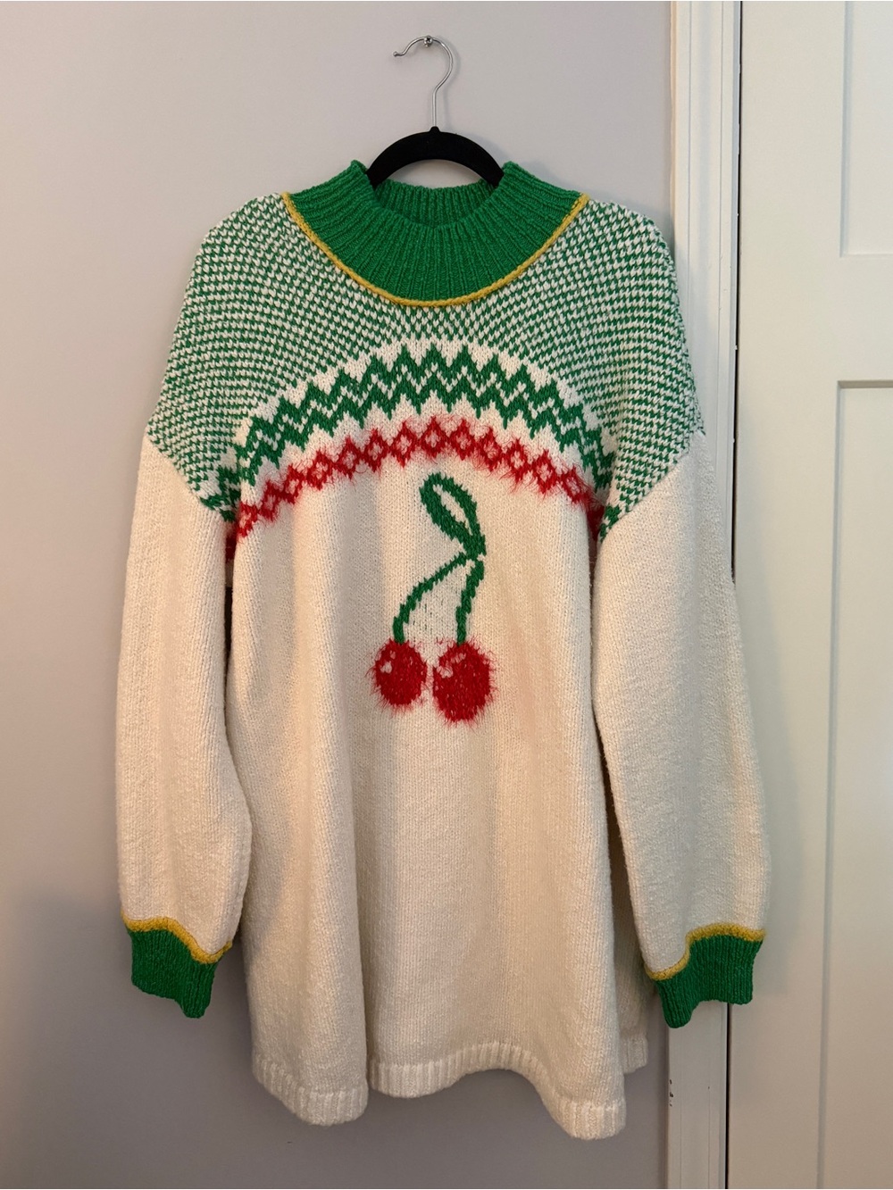 Free People Cherry Sweater Dress Oversized Fuzzy Fair Isle